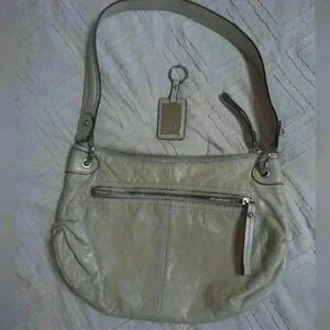 Rare Tignanello Leather Purse, Tan w/Gorgeous Fall Paisley lining, *Keychain inc